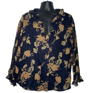 Giorgio Fiorline Floral Ruffle Blouse (Size:18, Color:Navy Blue/Multi)